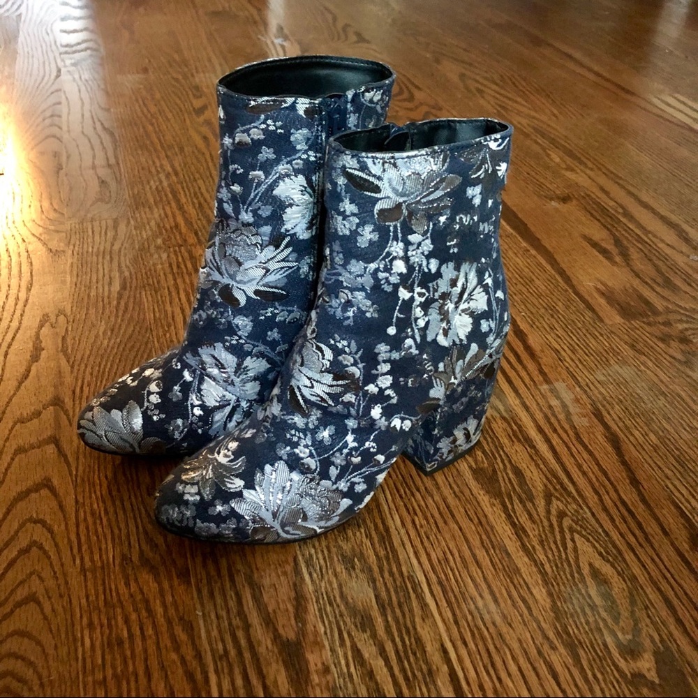 Denim & Metallic Floral Booties